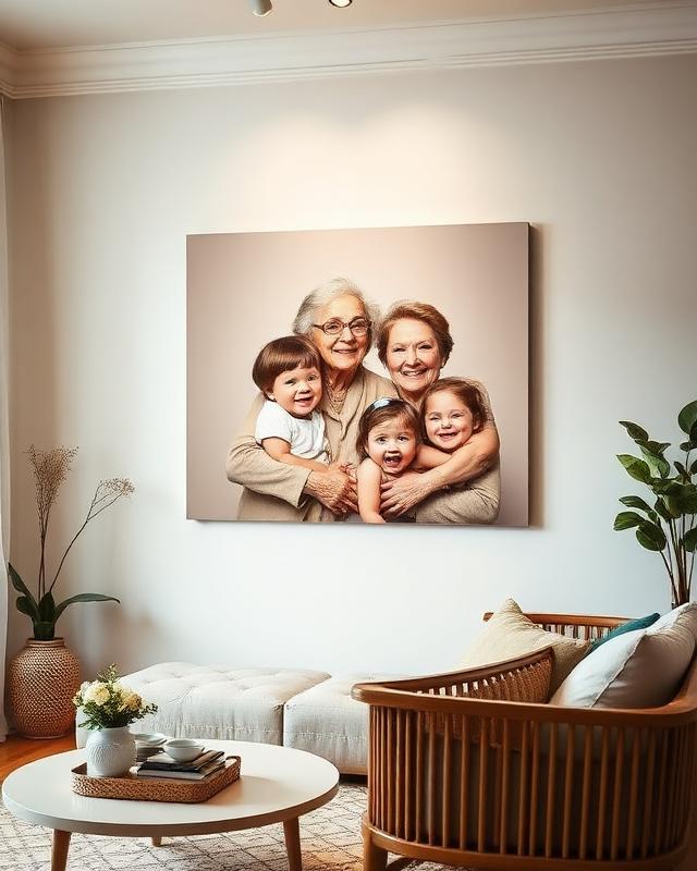 Picture with deceased loved one in background of a family photo